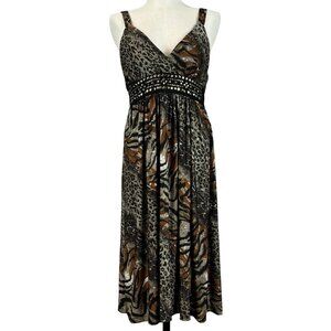 Studio West Apparel Womens Multicolor Animal Print Sleeveless Midi Dress Size L